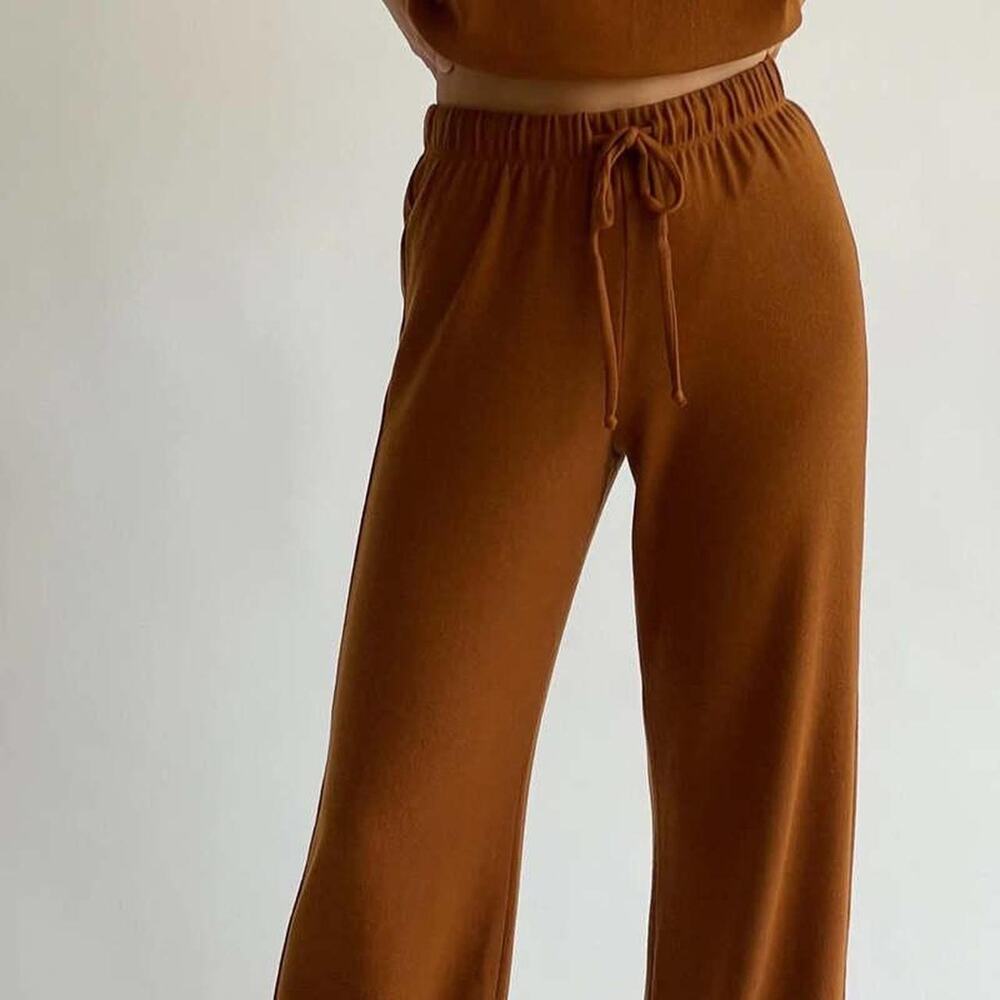 DONNI Sweater Wide Leg Pant in Cocoa (medium)